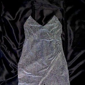 silver open back dress